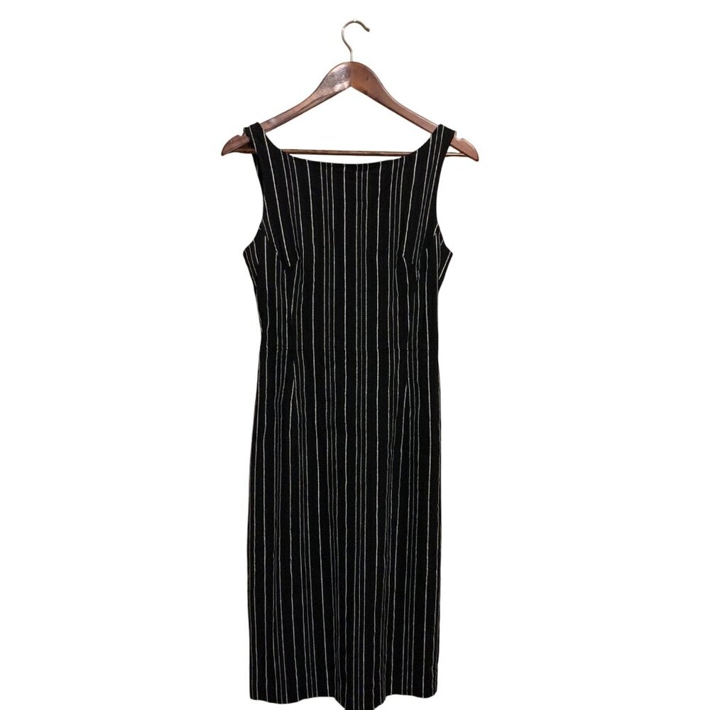 B & W Women's Dress Striped Sleeveless Midi Square‎ Neckline 10 Bodycon Mob Wife